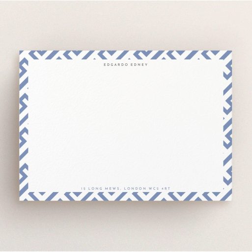 Correspondence Card Design for Men - "Blue maze" A mens correspondence card template titled "Blue maze". It is an A5 card in a landscape orientation. "Blue maze" is available as a flat card, with tones of blue and white.
