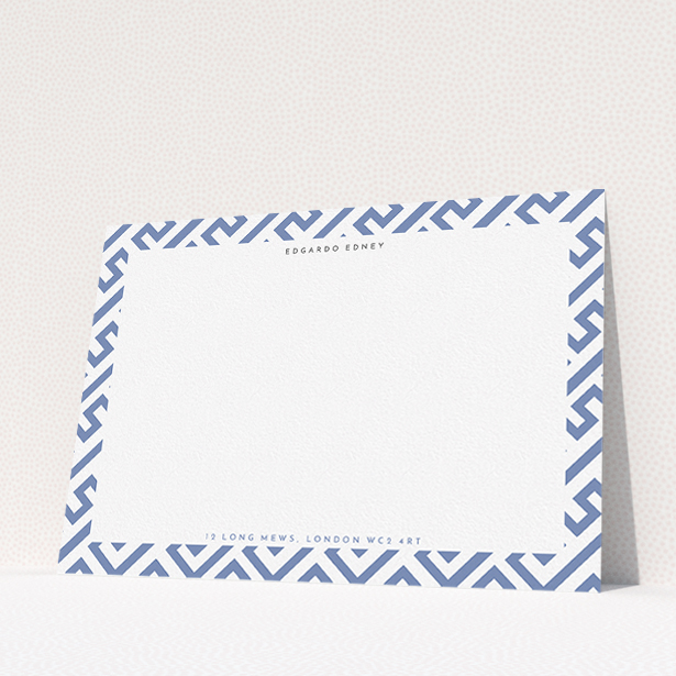 A mens correspondence card template titled "Blue maze". It is an A5 card in a landscape orientation. "Blue maze" is available as a flat card, with tones of blue and white.
