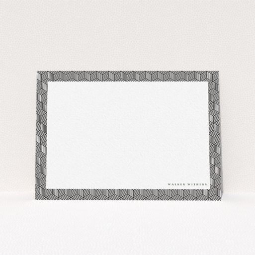 A mens correspondence card named "Box geometric". It is an A6 card in a landscape orientation. "Box geometric" is available as a flat card, with tones of black and white.