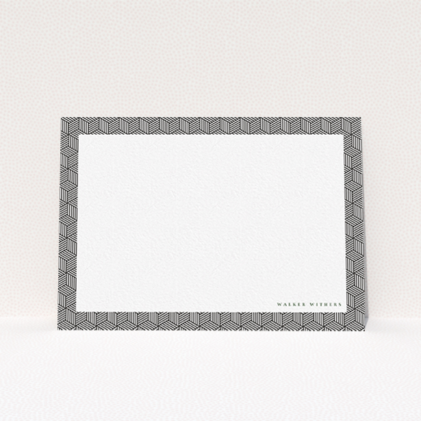 A mens correspondence card named "Box geometric". It is an A6 card in a landscape orientation. "Box geometric" is available as a flat card, with tones of black and white.