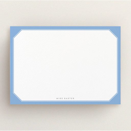 Correspondence Card Design for Men - "Classic blue" A mens correspondence card design titled "Classic blue". It is an A5 card in a landscape orientation. "Classic blue" is available as a flat card, with tones of blue and white.