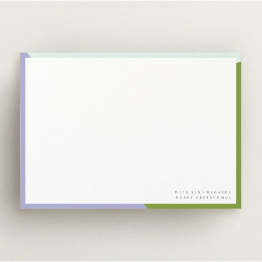 Correspondence Card Design for Men - "Colour Thirds" A mens correspondence card template titled "Colour Thirds". It is an A5 card in a landscape orientation. "Colour Thirds" is available as a flat card, with tones of white, green and light blue.