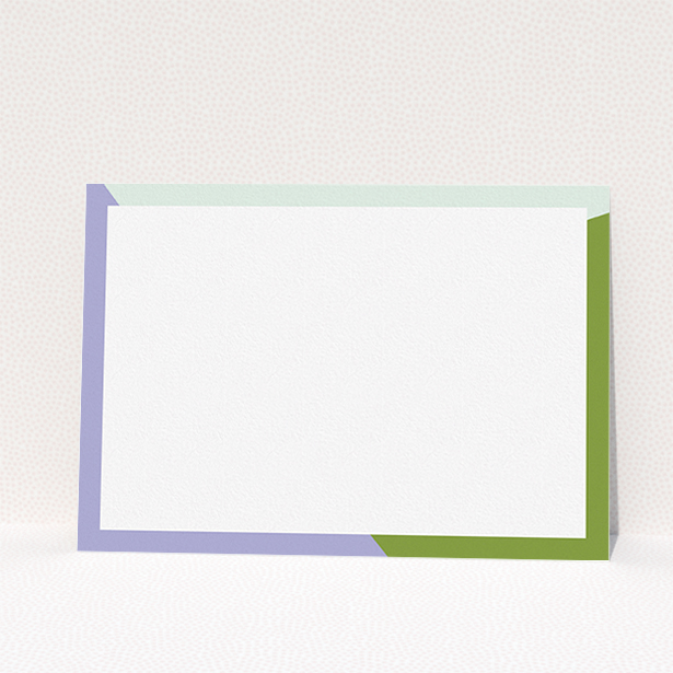 A mens correspondence card template titled "Colour Thirds". It is an A5 card in a landscape orientation. "Colour Thirds" is available as a flat card, with tones of white, green and light blue.