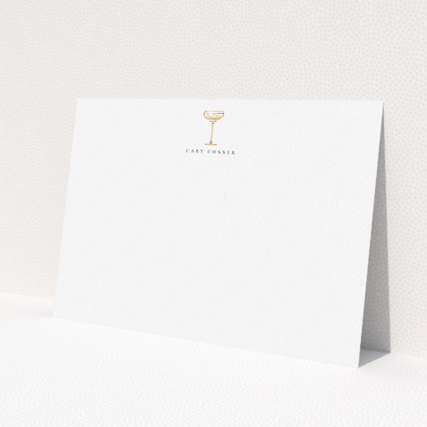 A mens correspondence card design called "Deco Party". It is an A5 card in a landscape orientation. "Deco Party" is available as a flat card, with tones of white and Dark orange.