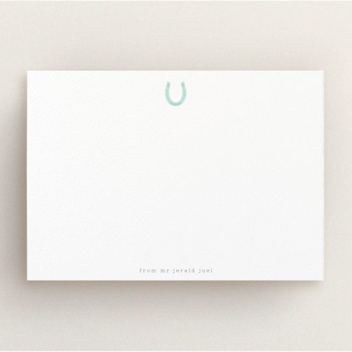 Correspondence Card Design for Men - "Everyone needs luck" A mens correspondence card design named "Everyone needs luck". It is an A5 card in a landscape orientation. "Everyone needs luck" is available as a flat card, with tones of white and blue.
