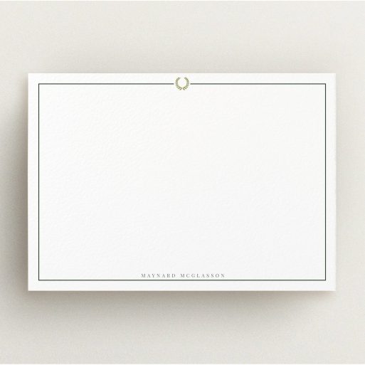 Correspondence Card Design for Men - "Greco border" A mens correspondence card design named "Greco border". It is an A5 card in a landscape orientation. "Greco border" is available as a flat card, with tones of white and gold.