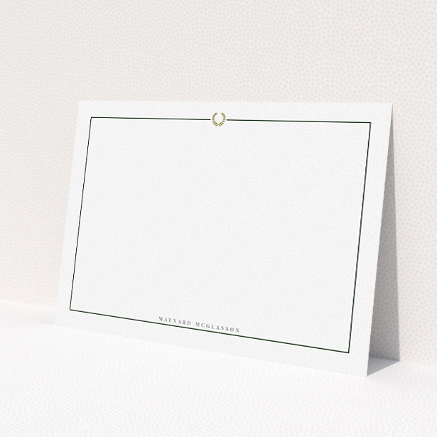 A mens correspondence card design named "Greco border". It is an A5 card in a landscape orientation. "Greco border" is available as a flat card, with tones of white and gold.