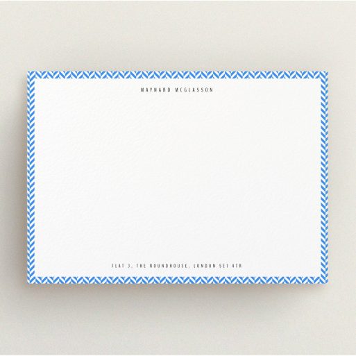 Correspondence Card Design for Men - "Hounds Tooth Blue" A mens correspondence card called "Hounds Tooth Blue". It is an A5 card in a landscape orientation. "Hounds Tooth Blue" is available as a flat card, with tones of blue and white.