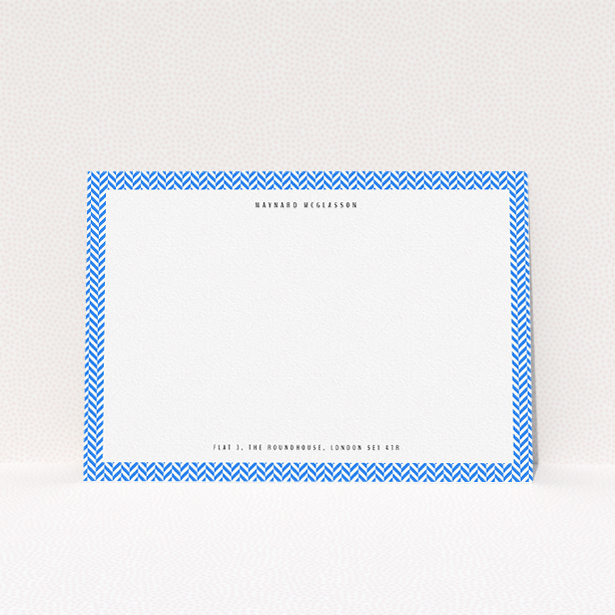 A mens correspondence card called "Hounds Tooth Blue". It is an A5 card in a landscape orientation. "Hounds Tooth Blue" is available as a flat card, with tones of blue and white.