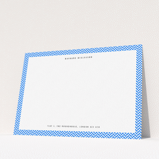A mens correspondence card called "Hounds Tooth Blue". It is an A5 card in a landscape orientation. "Hounds Tooth Blue" is available as a flat card, with tones of blue and white.