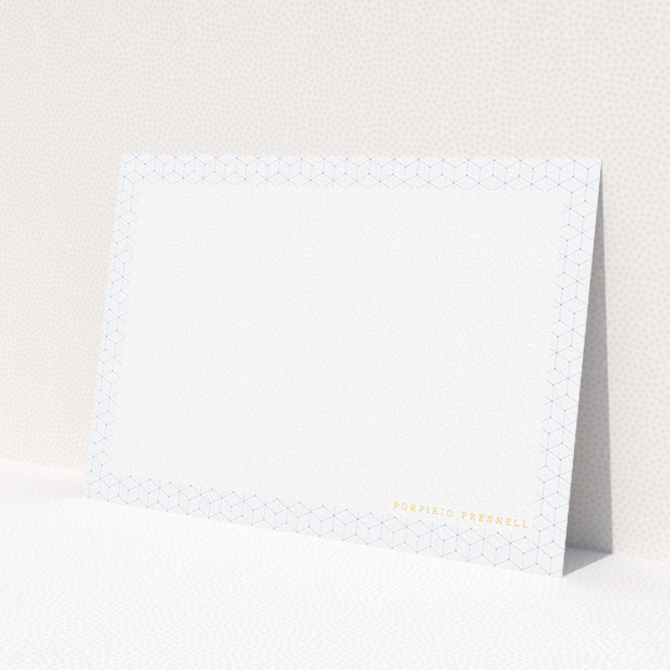 A mens correspondence card named "Isotropic ". It is an A5 card in a landscape orientation. "Isotropic " is available as a flat card, with tones of blue and white.