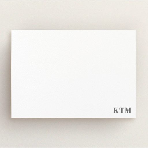 Correspondence Card Design for Men - "Just the initials" A mens correspondence card called "Just the initials". It is an A5 card in a landscape orientation. "Just the initials" is available as a flat card, with mainly white colouring.