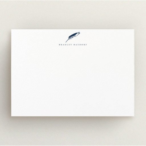 Correspondence Card Design for Men - "Remember the pen" A mens correspondence card design named "Remember the pen". It is an A5 card in a landscape orientation. "Remember the pen" is available as a flat card, with tones of white and blue.