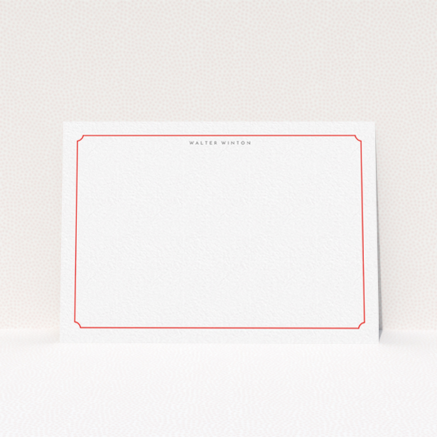 A mens correspondence card design named "Simple and red". It is an A6 card in a landscape orientation. "Simple and red" is available as a flat card, with tones of white and red.