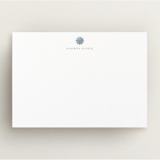 Correspondence Card Design for Men - "Sundial at dawn" A mens correspondence card template titled "Sundial at dawn". It is an A5 card in a landscape orientation. "Sundial at dawn" is available as a flat card, with tones of white and blue.