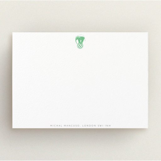 Correspondence Card Design for Men - "The impossible elephant" A mens correspondence card design titled "The impossible elephant". It is an A5 card in a landscape orientation. "The impossible elephant" is available as a flat card, with tones of white and green.