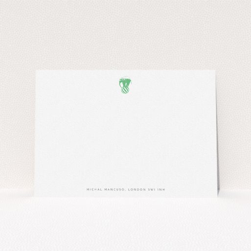 A mens correspondence card design titled "The impossible elephant". It is an A5 card in a landscape orientation. "The impossible elephant" is available as a flat card, with tones of white and green.