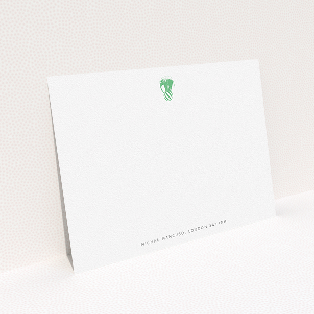 A mens correspondence card design titled "The impossible elephant". It is an A5 card in a landscape orientation. "The impossible elephant" is available as a flat card, with tones of white and green.