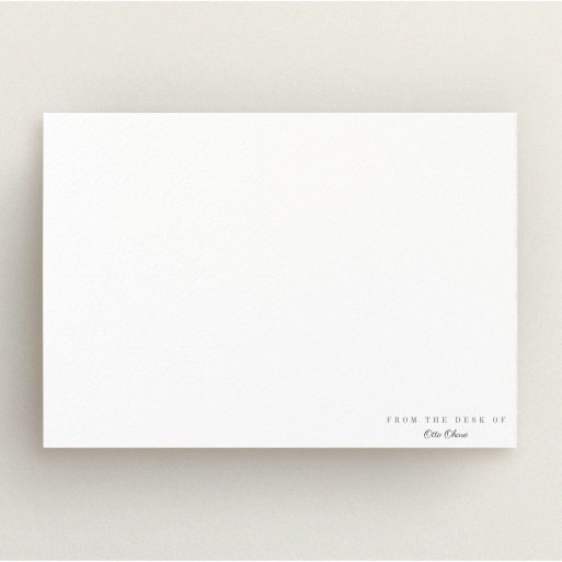 Correspondence Card Design for Men - "Tucked in the corner" A mens correspondence card named "Tucked in the corner". It is an A5 card in a landscape orientation. "Tucked in the corner" is available as a flat card, with mainly white colouring.
