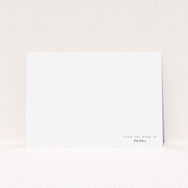A mens correspondence card named "Tucked in the corner". It is an A5 card in a landscape orientation. "Tucked in the corner" is available as a flat card, with mainly white colouring.