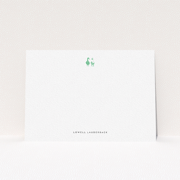 A mens correspondence card named "Two little ducks". It is an A6 card in a landscape orientation. "Two little ducks" is available as a flat card, with tones of white and green.