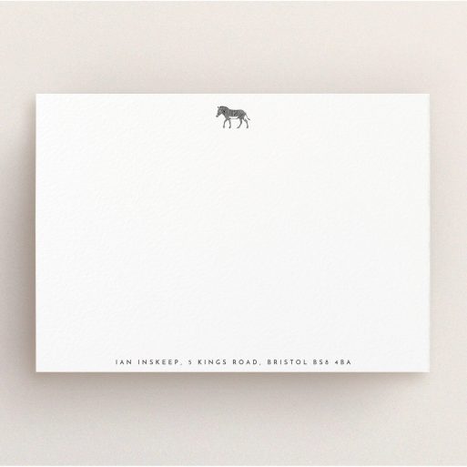 Correspondence Card Design for Men - "Zebra crossing" A mens correspondence card design titled "Zebra crossing". It is an A5 card in a landscape orientation. "Zebra crossing" is available as a flat card, with tones of white and black.