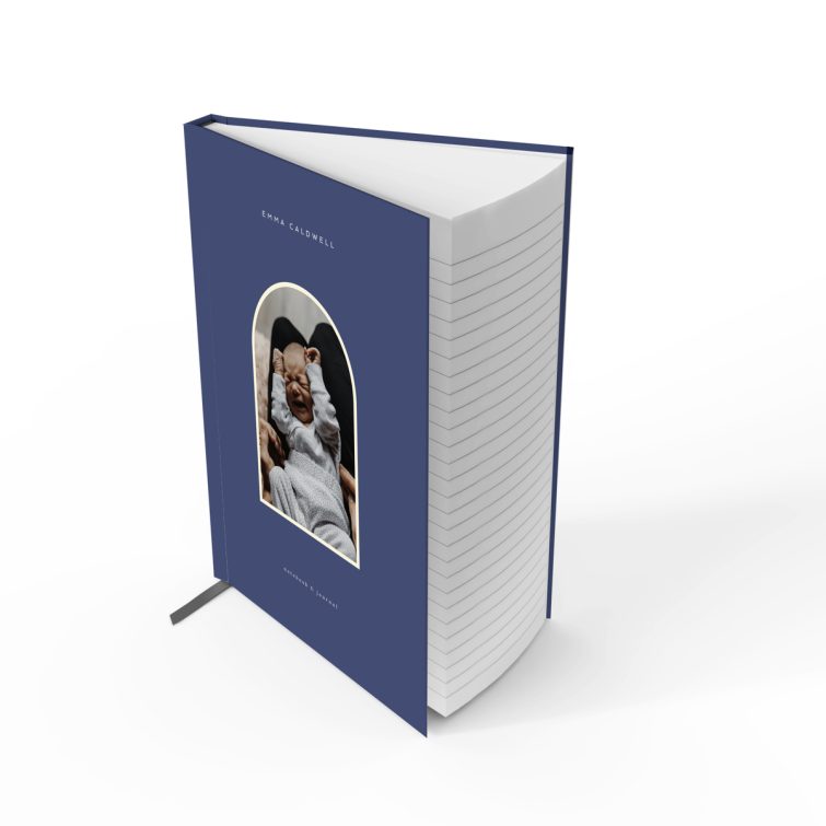 Minimalist notebook cover design with one photo, portrait orientation, for personalised printing by Utterly Printable.