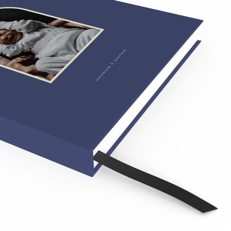 Minimalist notebook cover design with one photo, portrait orientation, for personalised printing by Utterly Printable.