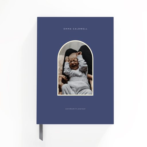 Minimalist notebook cover design with one photo, portrait orientation, for personalised printing by Utterly Printable.