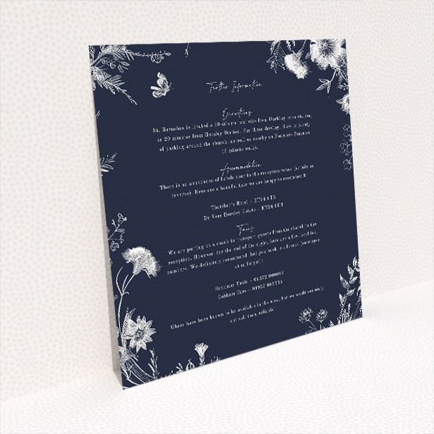Midnight Mayfair Florals Wedding Information Insert Cards - Romantic Botanical Illustrations Design. This image shows the front and back sides together