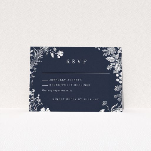 Midnight Mayfair Florals RSVP Cards - Elegant Nighttime Wedding Response Cards. This is a view of the front