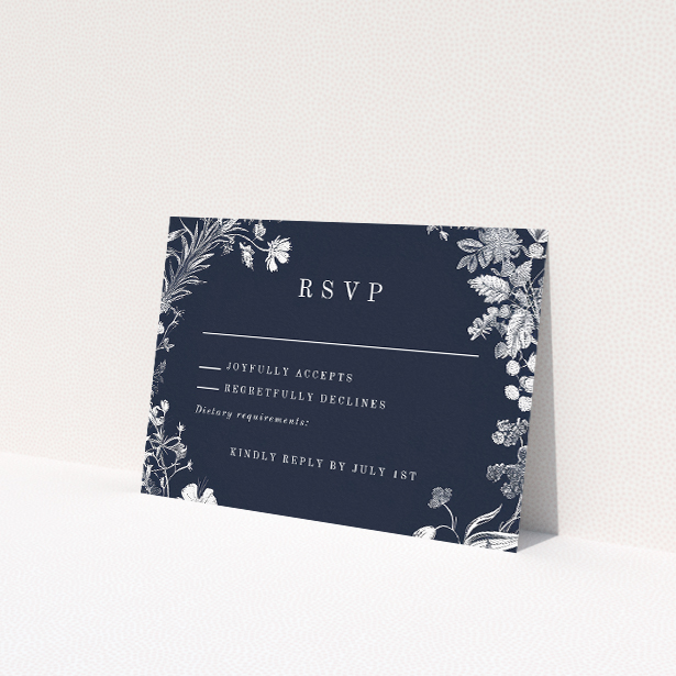Midnight Mayfair Florals RSVP Cards - Elegant Nighttime Wedding Response Cards. This is a view of the back