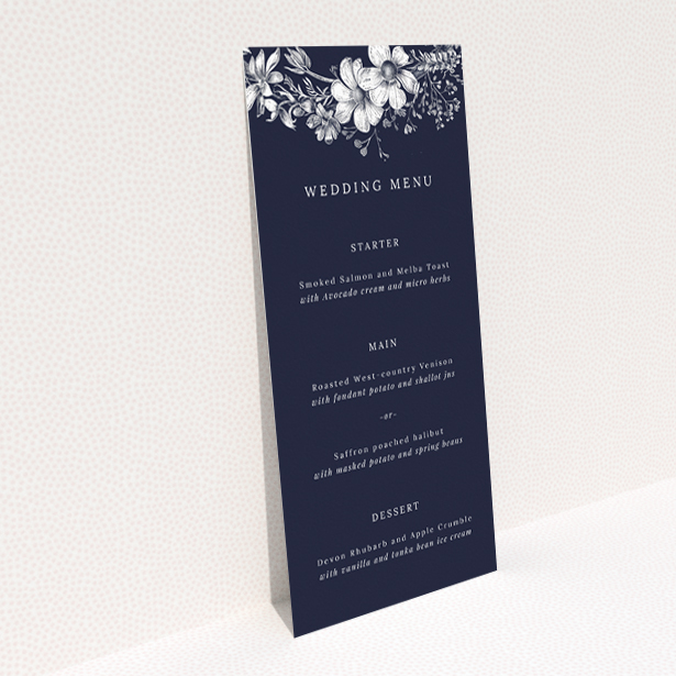 Midnight Mayfair Florals Wedding Menu - capturing the elegance of nightfall with delicate floral motifs. This is a view of the back
