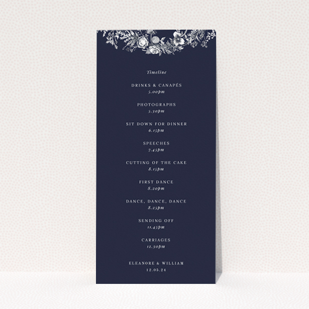 Midnight Mayfair Florals Wedding Menu - capturing the elegance of nightfall with delicate floral motifs. This is a view of the back