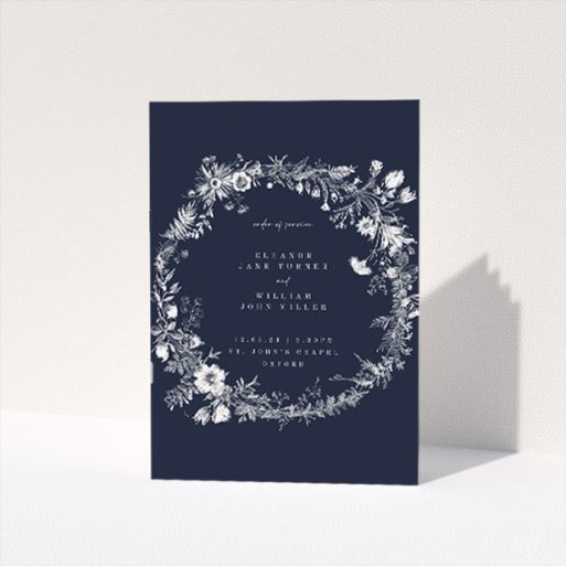 Enchanting Midnight Mayfair Florals Wedding Order of Service Booklet. This is a view of the front