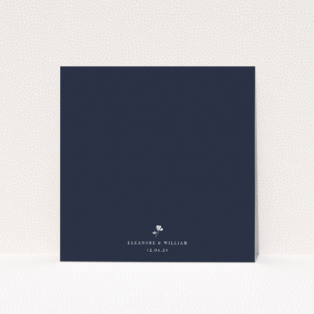 Midnight Mayfair Florals wedding save the date card template featuring intricate white florals and foliage on deep navy background. This image shows the front and back sides together