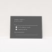 RSVP card from the 'Midnight Monogram' wedding stationery suite, showcasing modern elegance with a focus on minimalist sophistication. Ideal for discerning couples seeking a refined statement for their wedding celebration defined by style and grace This is a view of the front