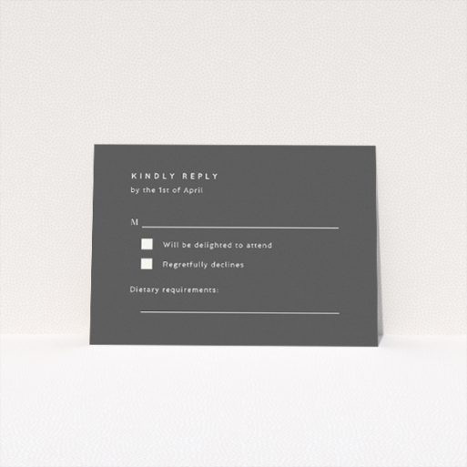 RSVP card from the 'Midnight Monogram' wedding stationery suite, showcasing modern elegance with a focus on minimalist sophistication. Ideal for discerning couples seeking a refined statement for their wedding celebration defined by style and grace This is a view of the front
