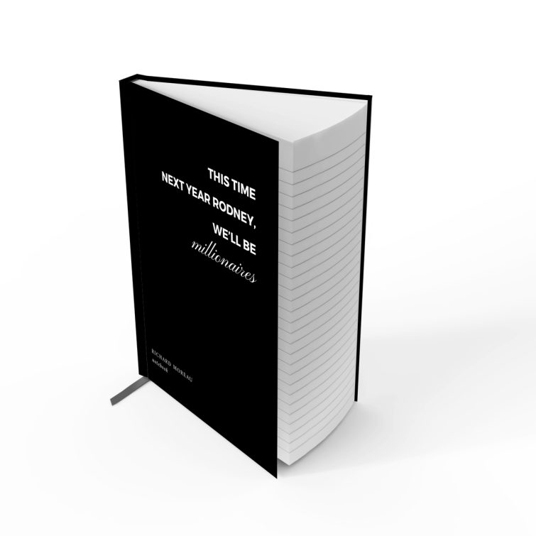 Black minimalist notebook design with motivational text and no photos