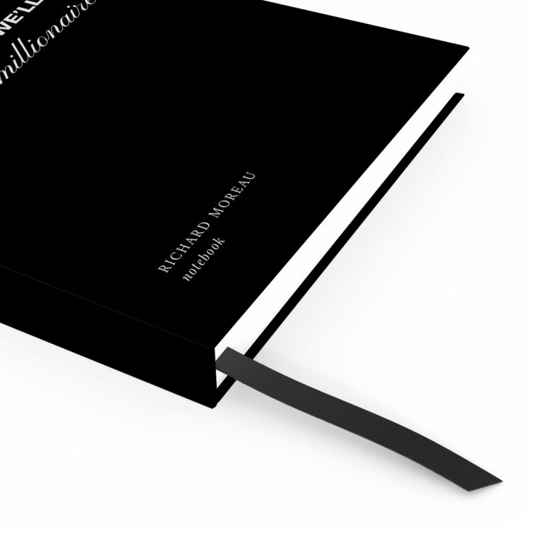 Black minimalist notebook design with motivational text and no photos