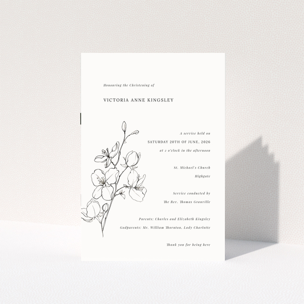 Christening order of service program with single floral illustration