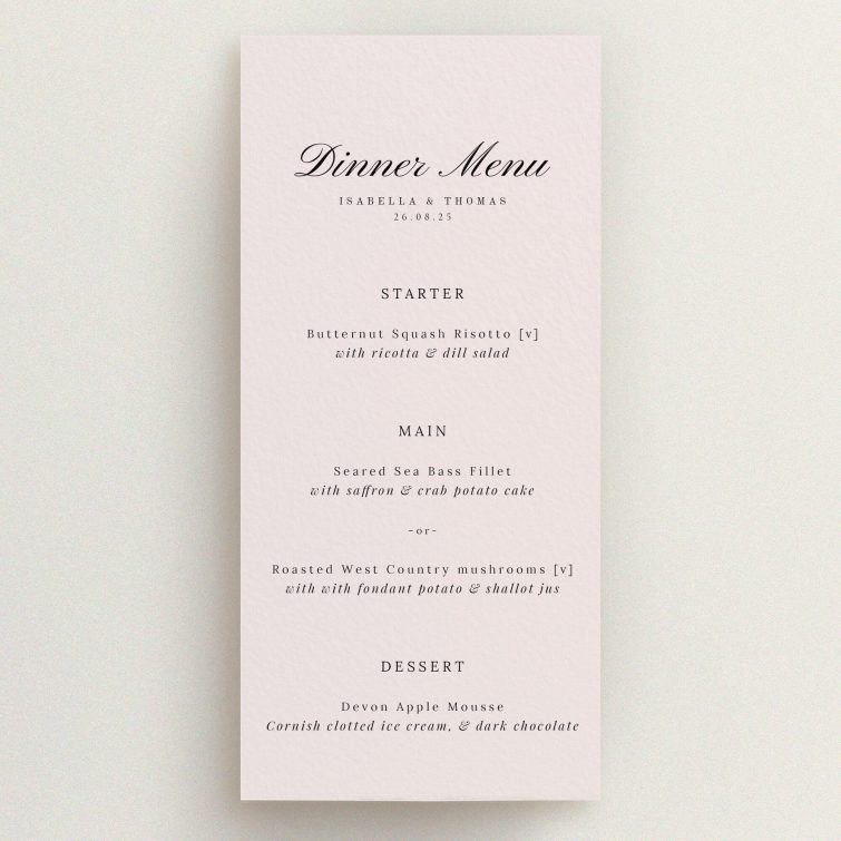 Minimalist Chic Simplicity wedding menu - Elegant and stylish wedding menu design reflecting clean, modern aesthetics, perfect for couples seeking simplicity and sophistication This is a view of the front