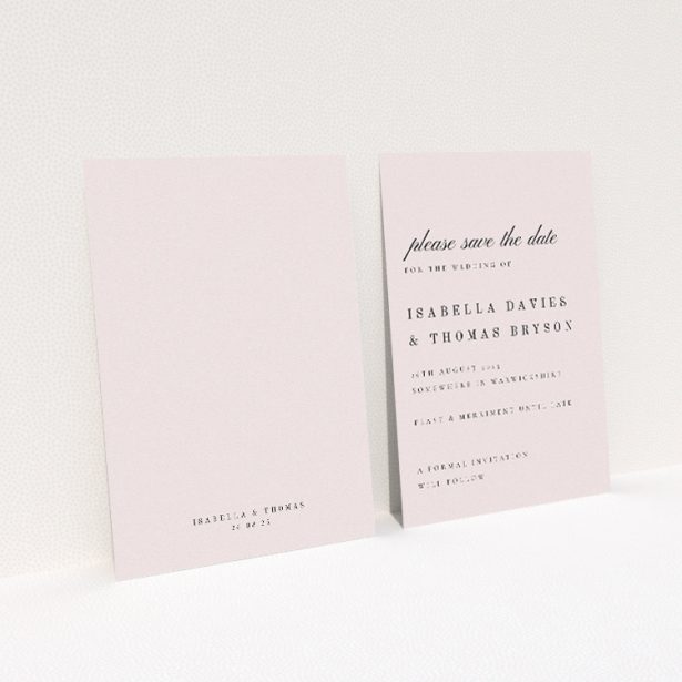 Minimalist Chic Simplicity Wedding Save the Date Card Template - Understated Elegance with Clean Typography. This is a view of the back