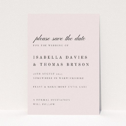 Minimalist Chic Simplicity Wedding Save the Date Card Template - Understated Elegance with Clean Typography. This is a view of the front