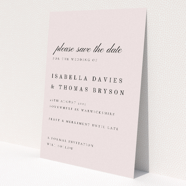 Minimalist Chic Simplicity Wedding Save the Date Card Template - Understated Elegance with Clean Typography. This is a view of the back