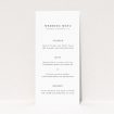 "Minimalist Elegance wedding menu - Utterly Printable - Refined simplicity with clean lines and classic typography, embodying timeless sophistication for couples desiring clarity, grace, and a modern aesthetic.". This is a view of the front