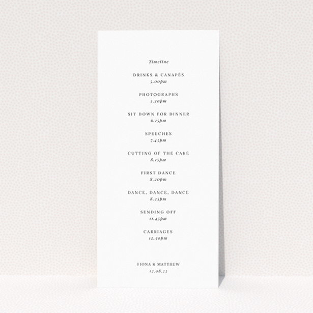 "Minimalist Elegance wedding menu - Utterly Printable - Refined simplicity with clean lines and classic typography, embodying timeless sophistication for couples desiring clarity, grace, and a modern aesthetic.". This is a view of the back