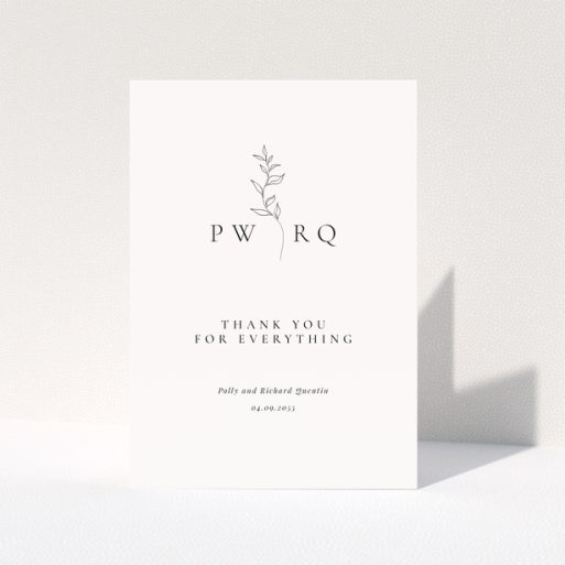 Wedding thank you card with minimalist floral design and no photos