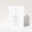 "Minimalist Sprig wedding order of service booklet featuring centralised illustration of a single sprig in soft grey on stark white background, ideal for modern couples seeking understated elegance.". This is a view of the front
