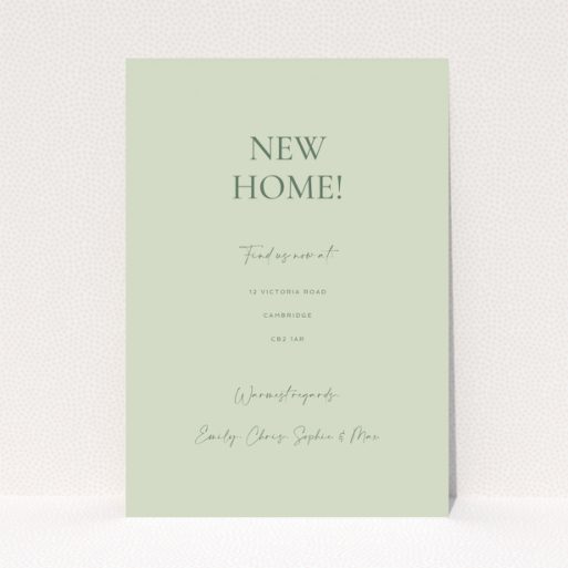 Change of address card with green background and elegant typography